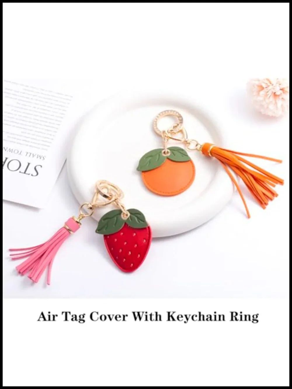 Airtag Keychain Cute Anime Leather Keychain with Bling Keychain Wristlet and